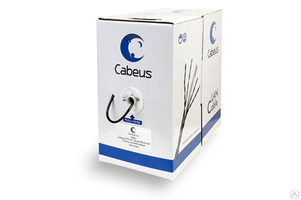 Кабель Cabeus витая пара, категория 5e, 4 пары 0,51 мм, одножильный, черный UTP-4P-Cat.5e-SOLID-BK