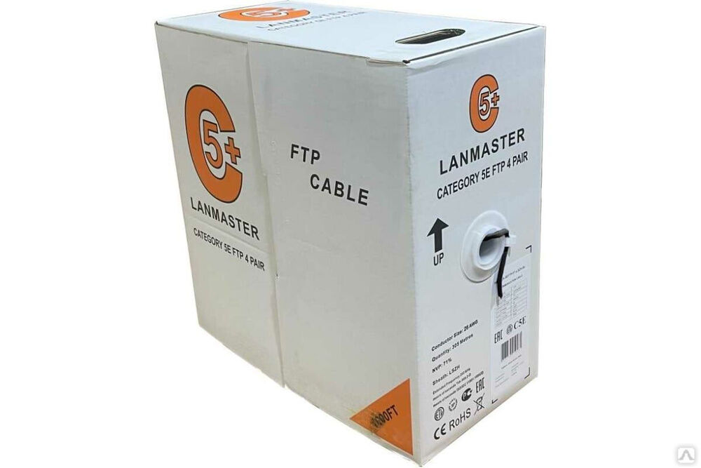 Патч-кордовый кабель UTP LANMASTER 4 пары, Категории 5e, LSZH, черный, 305 м в катушке, LAN-5EUTP-PT-LSZH-BK Lanmaster