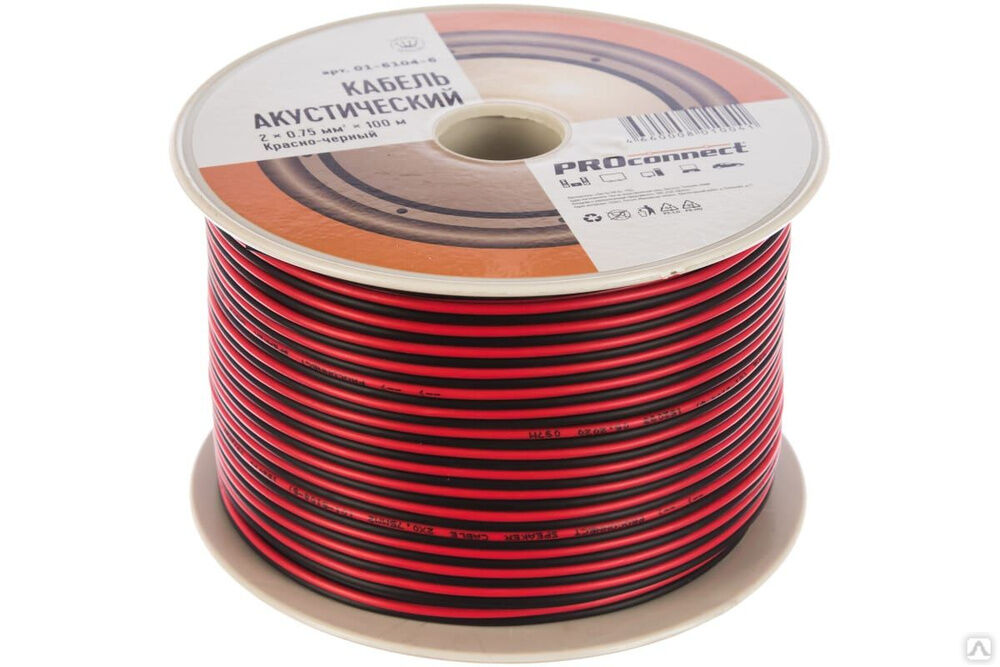 Акустический кабель 2х0.75 кв.мм, красно-черный, 100 м PROCONNECT 01-6104-6