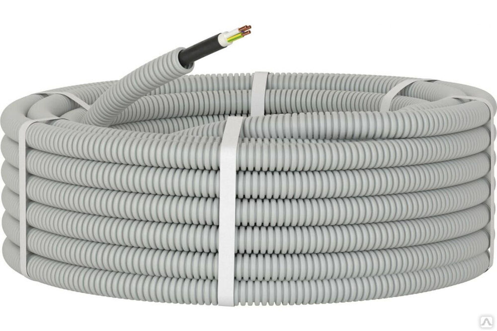 Гибкая гофрированная электротруба DKC ПВХ д.20мм цвет серый с кабелем ВВГнг (А) -LS 3х2,5мм² РЭК 'ГОСТ+', 100 м 9S920100