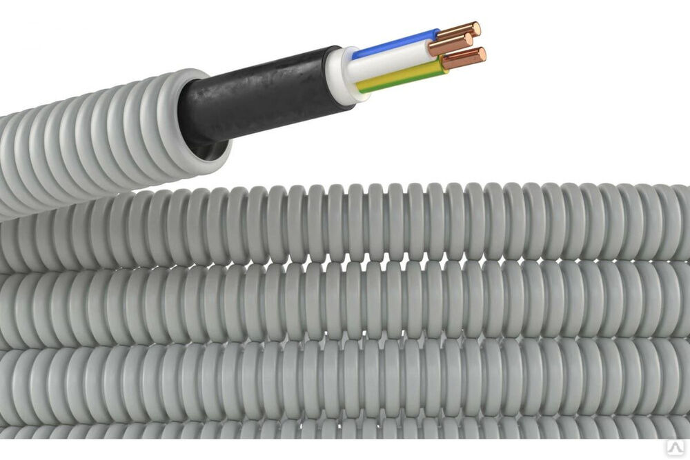 Гибкая гофрированная электротруба ПВХ д.20мм с кабелем ВВГнг (А) -LS 3x1,5 мм2 DKC цвет серый, РЭК ГОСТ+, 100 м 9L920100