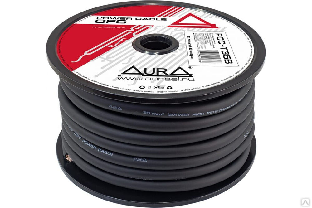 Силовой кабель AurA TOFC, 2AWG 35 мм2, 20 м. катушка, черный PCC-T35B
