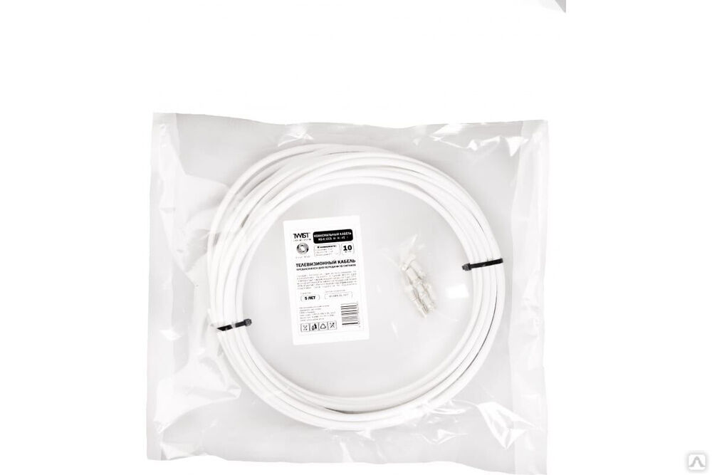 Коаксиальный кабель TWIST RG-6U, 75 Ом CCA, оплетка AL, белый, 10 м TWCS-COAX-RG6-CCS-48-10