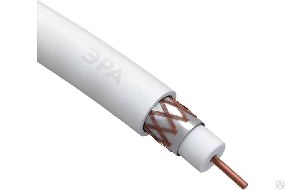 Коаксиальный кабель ЭРА RG6U, 75 Ом, Cu/, PVC, цвет белый Б0044603
