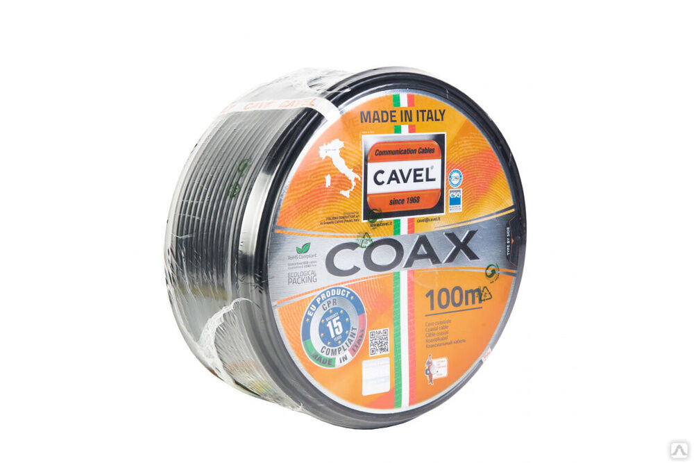 Коаксиальный кабель CAVEL DG 113 PE 100 м, 75 Ом, 1,13 мм Cu, 72% CuSn, 6,6 мм PE, черный, C000528