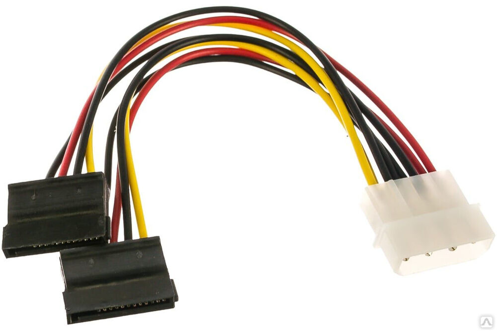 Кабель питания Cablexpert SATA molex 4pin/2xsata 15pin, на 2 устройства, 15 см, пакет CC-SATA-PSY