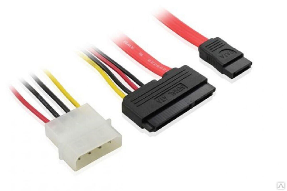 Комплект кабелей GCR SATA II 0.5m SATA II до 3Gbps 22pin - 15pin+7pin /Molex 4pin/.SATA, VIVSTI301