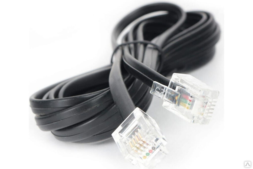 Телефонный кабель аппарат-розетка Cablexpert 2 м черный TC6P4C-2M-BK
