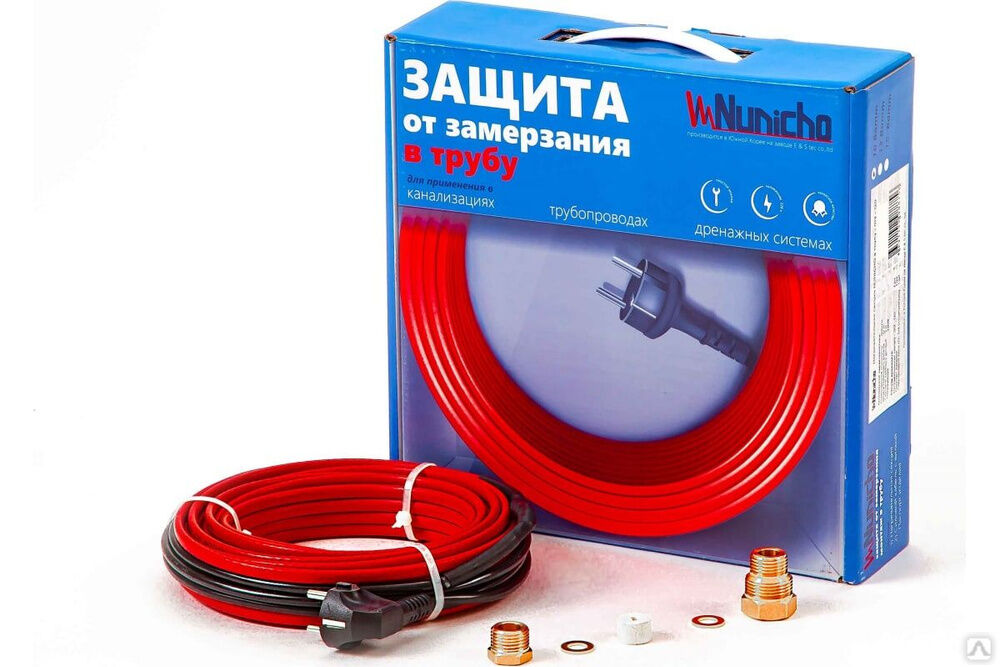 Греющий саморегулирующийся кабель в трубу Nunicho 10 Вт/м, 5 м, с конусным сальником 1/2 и 3/4 14090105