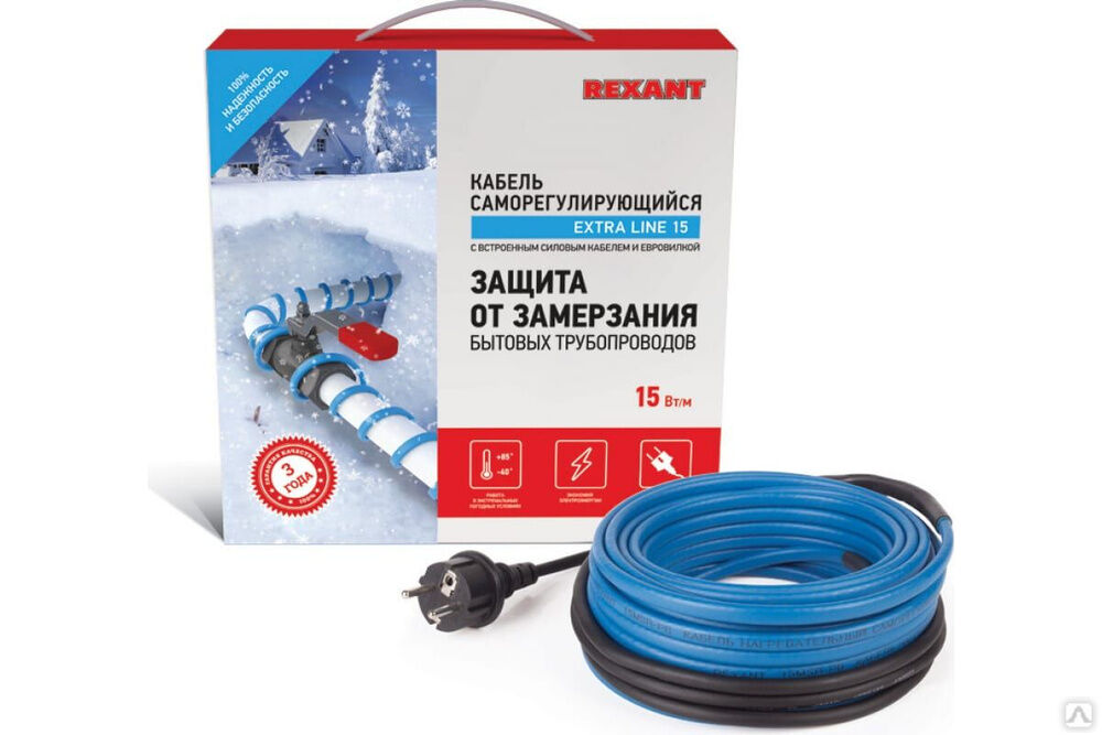 Греющий кабель саморегулирующийся для обогрева труб 15MSR-PB 4 м 60 Вт 51-0617 REXANT Rexant International