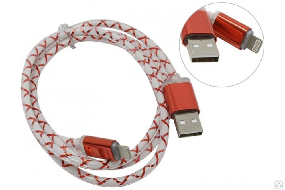 Светящийся кабель USB Pro Legend для Iphone 5, 6s, 8pin, 1 м, красный PL1368