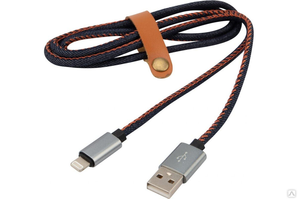 Кабель USB - Lightning 2.4 А, 1 м, для iPhone джинсовая оплетка 18-4248 REXANT