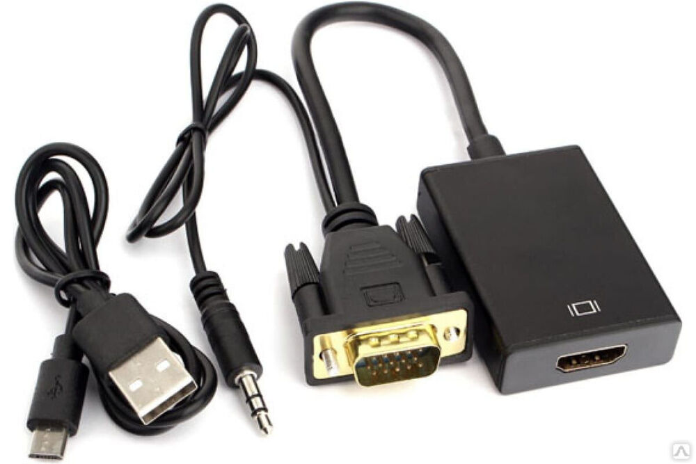 Переходник Cablexpert VGA-HDMI, 15F/9M, длина 15 см, аудиовыход Jack 3,5, питание от USB A-VGA-HDMI-01