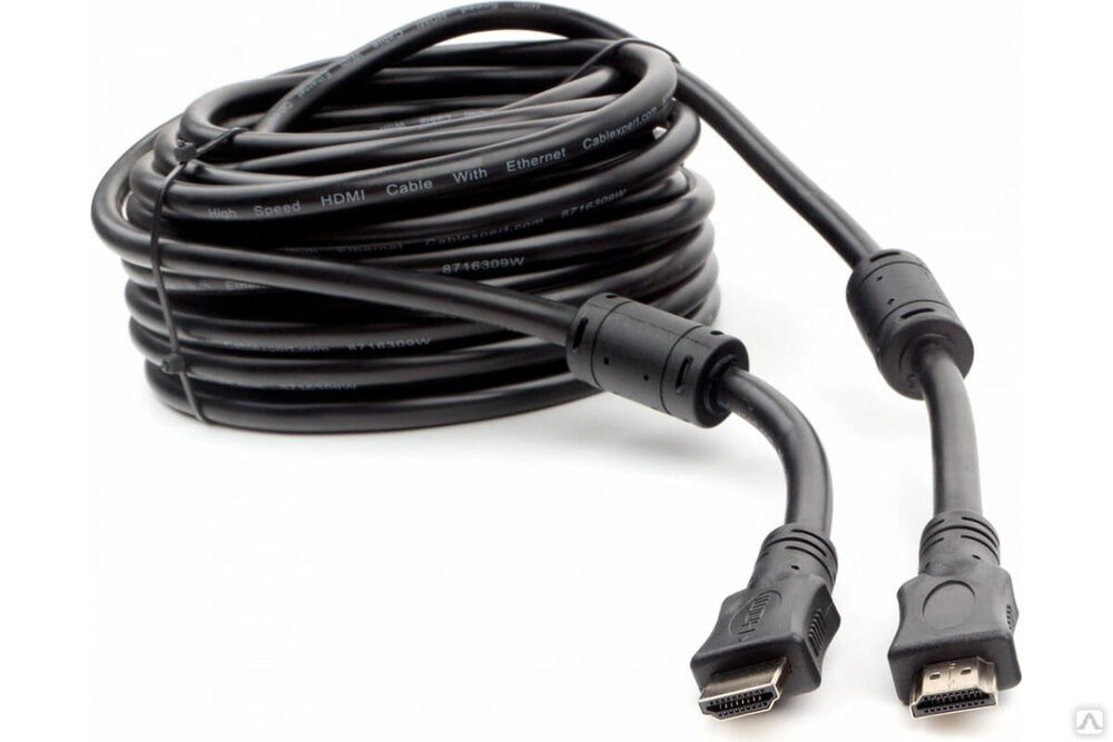 Кабель HDMI Cablexpert 15 м v1.4 19M/19M черный позолоченные разъемы экран 2 ферритовых кольца пакет CCF2-HDMI4-15M