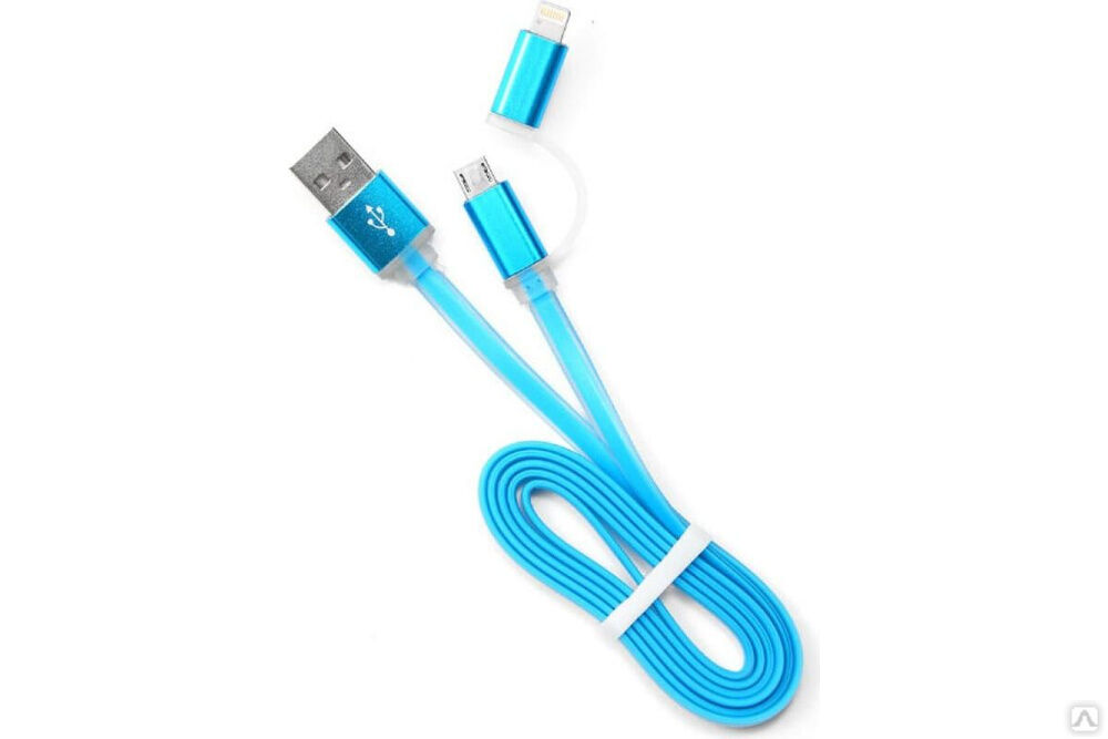 Кабель Cablexpert USB 2.0 AM/microBM 5P - iPhone lightning, 1 м, комбо кабель, голубой CC-mAPUSB2bl1m