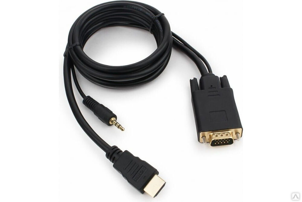 Кабель Cablexpert HDMI-VGA 19M/15M + 3.5Jack 1.8 м черный позол.разъемы пакет A-HDMI-VGA-03-6