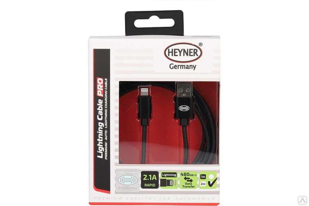 Кабель Heyner Премиум Lightning USB 2.0 DATA Transfer 480 mb/s 2M Черный 511770