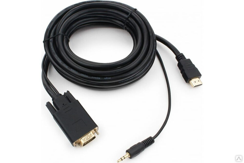 Кабель Cablexpert HDMI VGA A-HDMI-VGA-03-5M 19M/15M+3.5Jack 5 м черный, позолоченные разъемы A-HDMI-VGA-03-5M