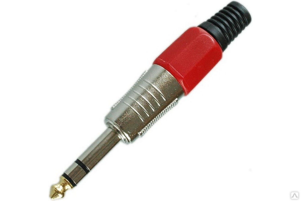 Разъем аудио Pro Legend 6.35 мм штекер стерео металл цанга на кабель, красный PL2134