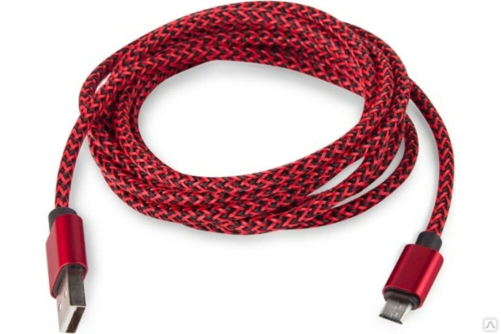 Кабель USB Rombica micro USB, текстиль, 2 м, красный, Digital AB-04