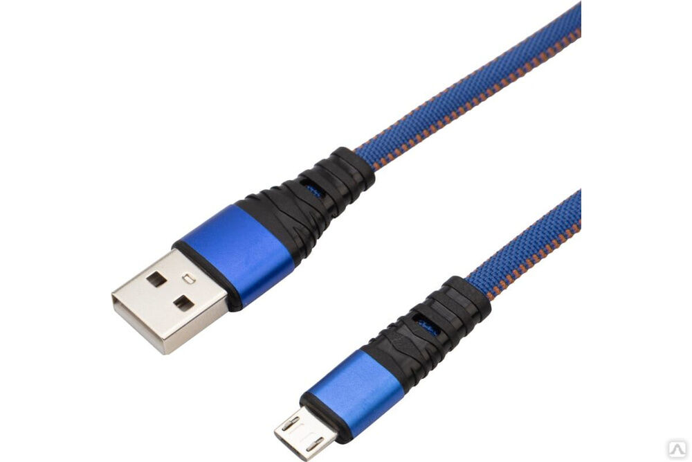 Кабель USB - micro USB 1 м, плоский, синяя джинсовая оплетка 18-1163 REXANT