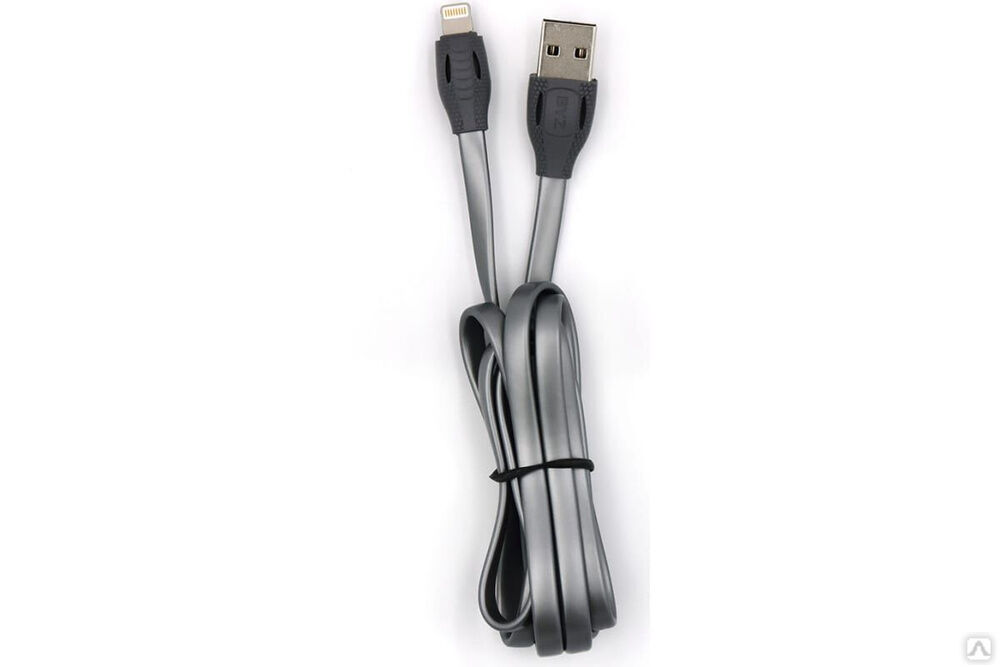 USB-кабель AM-8pin BYZ 1,2 метра, 2.4A, силикон, плоский, серый, 23750-BL-652BK