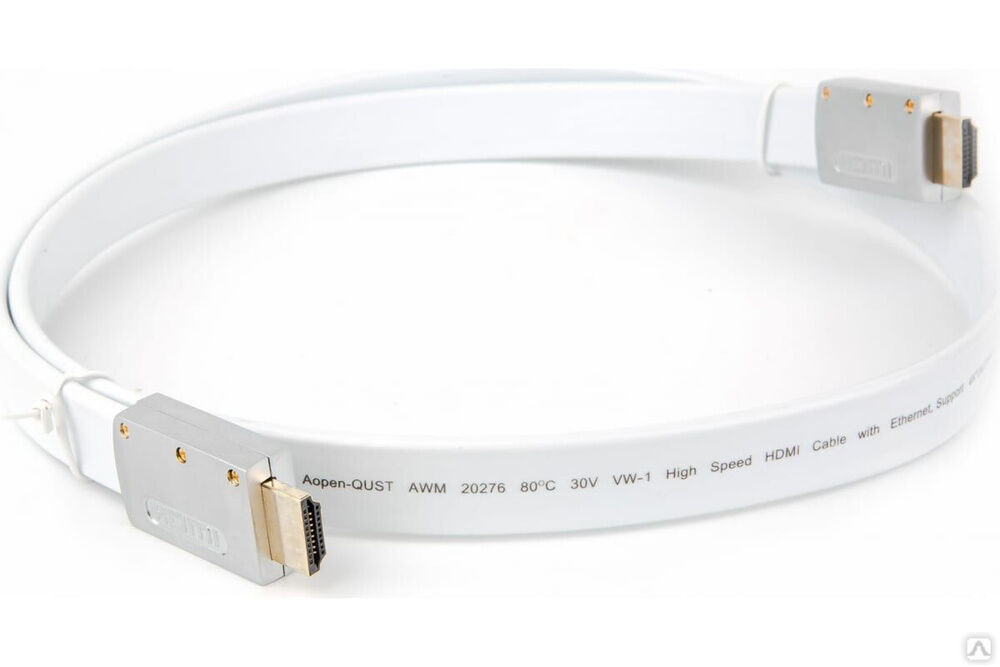 Кабель HDMI AOpen/Qust 19M/M ver 2.0, 1M серебряно-белый Flat ACG568F-S-1M