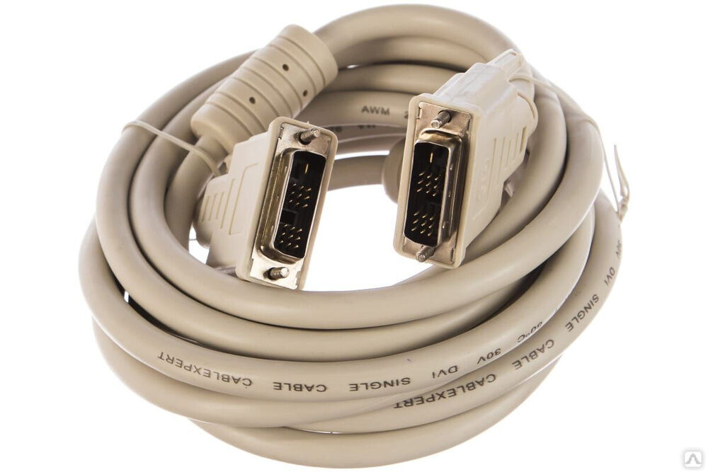 Кабель Cablexpert DVI-D single link, 19M/19M, 3.0 м, серый, экран, ферритовые кольца, пакет CC-DVI-10