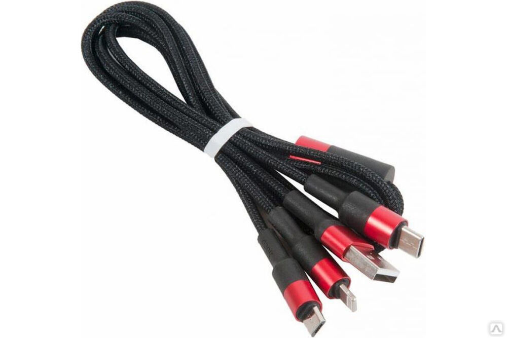 Кабель USB Hoco 3 в 1 для Lightning, Micro USB, Type-C, 2.0A, длина 1.0 м, черный с красным 648367