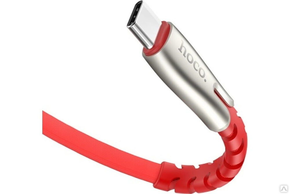 USB-кабель HOCO AM-Type-C 1.2 метра, 2.4A, плоский, ПВХ, красный 23753-U58tR