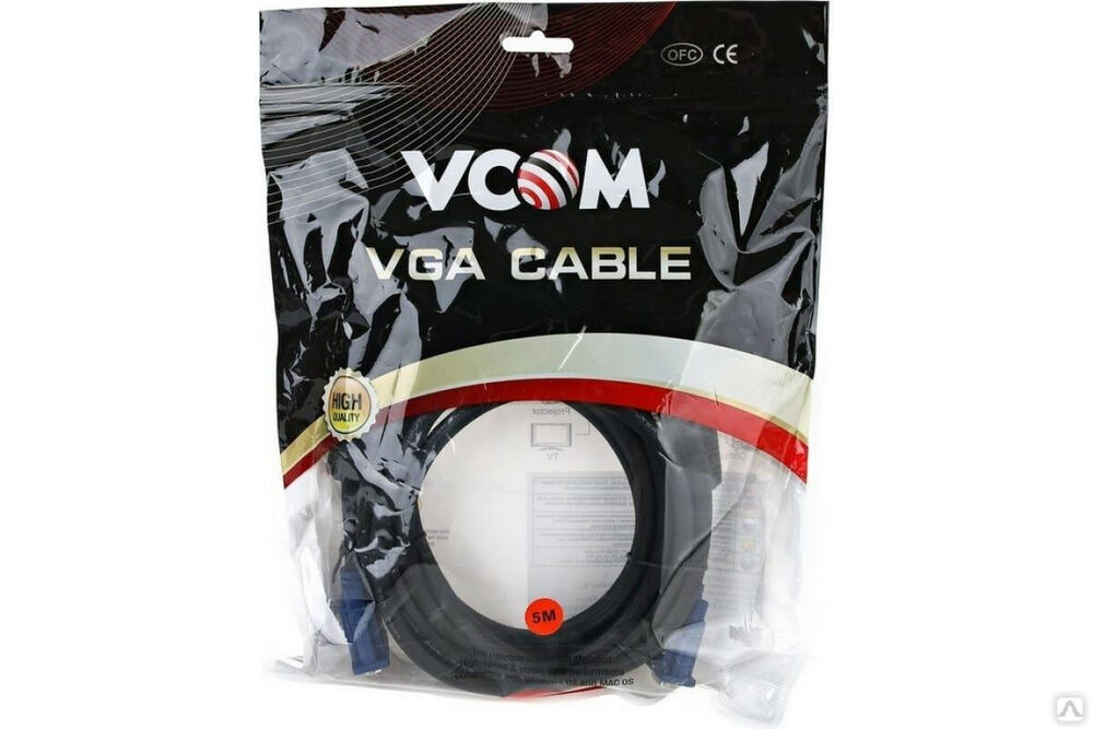 Удлинительный кабель VCOM Монитор-SVGA card /15M-15F/ 5m, 2 фильтра VVG6460-5M VVG6460-5MO 3