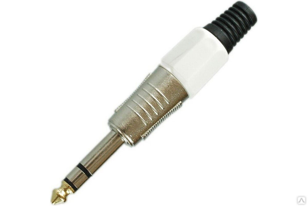 Разъем аудио Pro Legend 6.35 мм штекер стерео металл цанга на кабель, белый PL2135