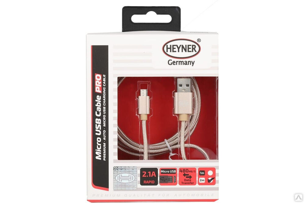 Кабель Heyner Премиум Micro USB 2.0, до 480 Mb/сек 2 м Золотой 511580