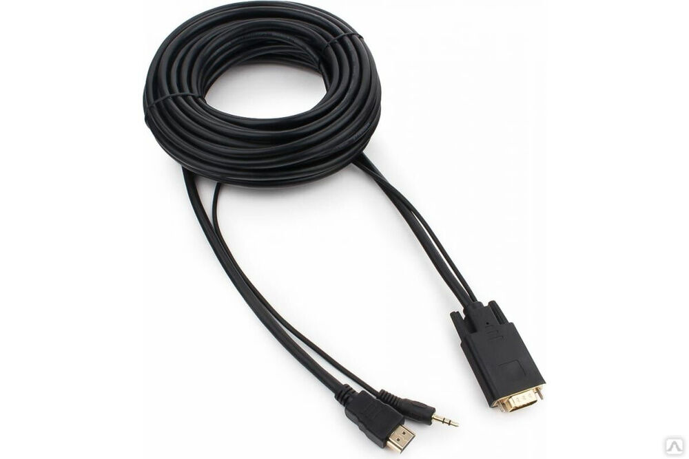 Кабель Cablexpert HDMI VGA 19M/15M + 3.5Jack 10 м черный, позолоченные разъемы A-HDMI-VGA-03-10M