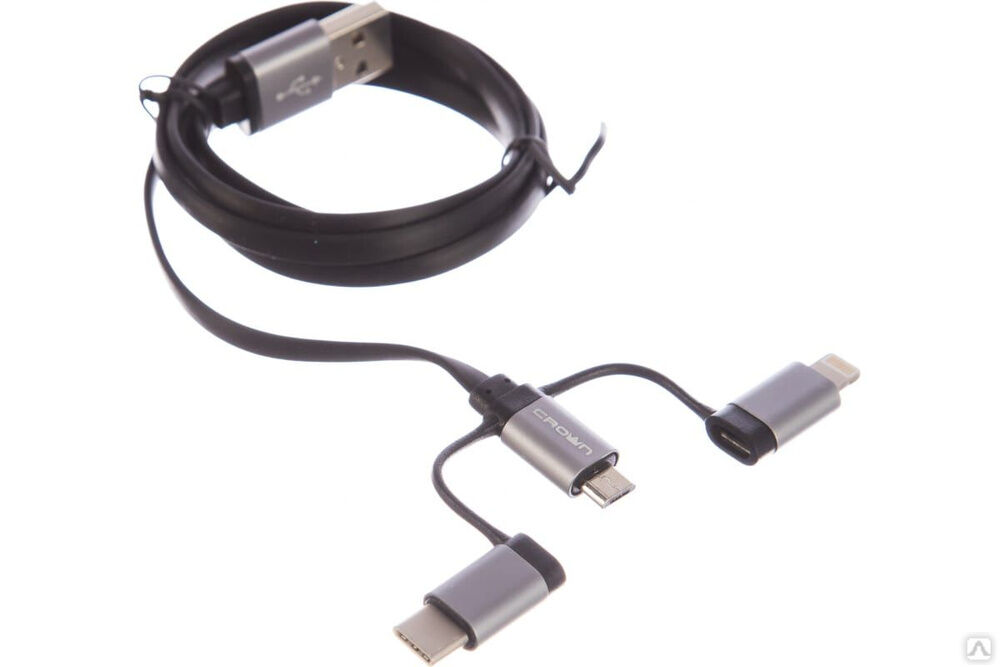 Кабель CROWN USB - microUSB/USB Type-C/Lightning CMCU-3182 black CM000002150 Crown