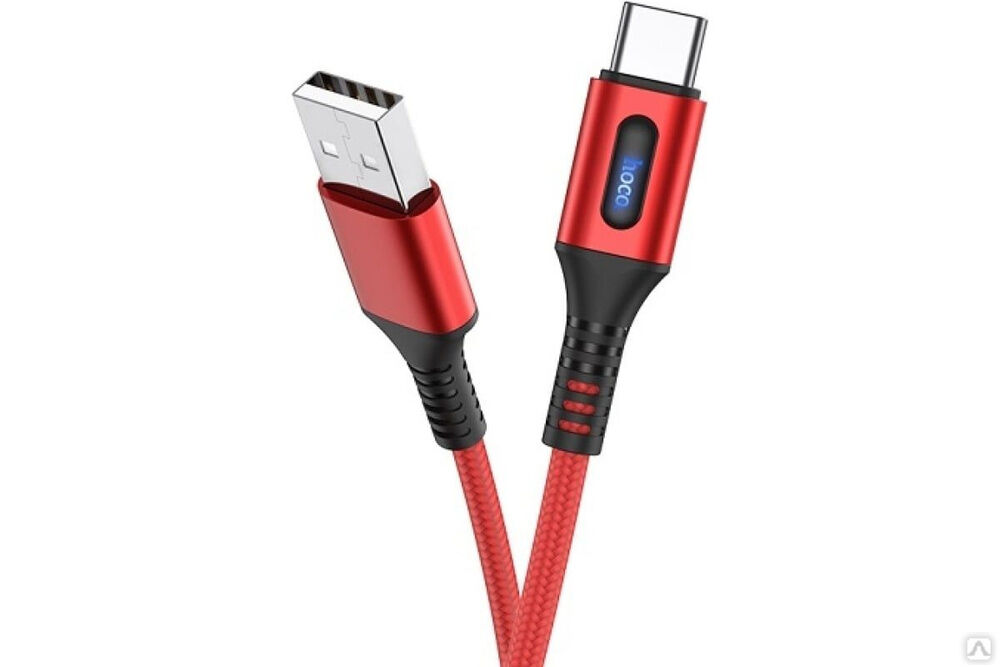 USB-кабель HOCO AM-Type-C 1.2 метра, 3A, индикатор, нейлон, красный 23753-U79tR