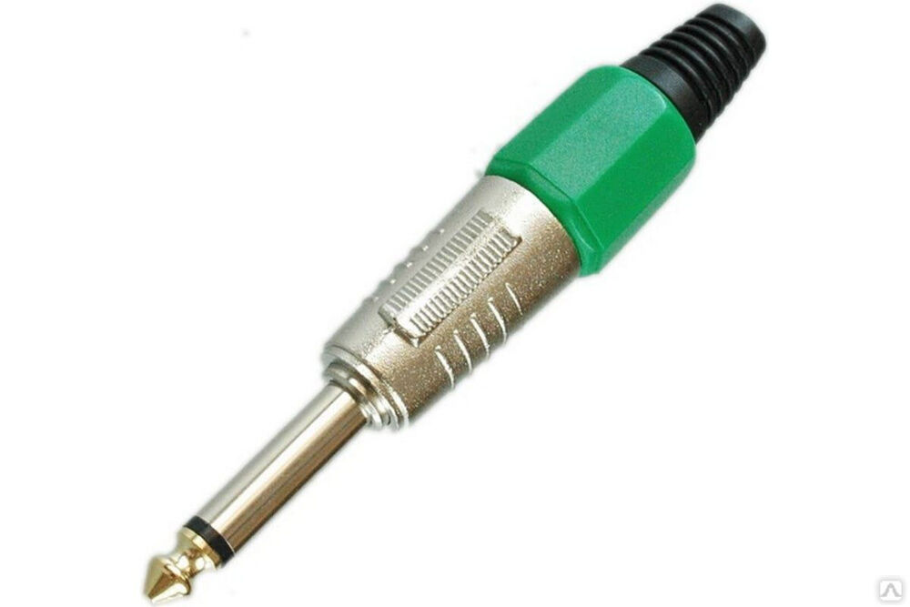 Разъем аудио Pro Legend 6.35 мм штекер моно металл цанга на кабель, зеленый PL2127