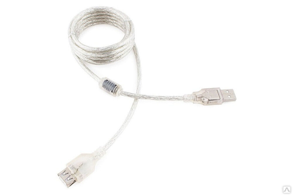 Удлинитель USB2.0 Cablexpert Pro, AM/AF, Кабель 2 м, экранированный, прозрачный, CCF-USB2-AMAF-TR-2M