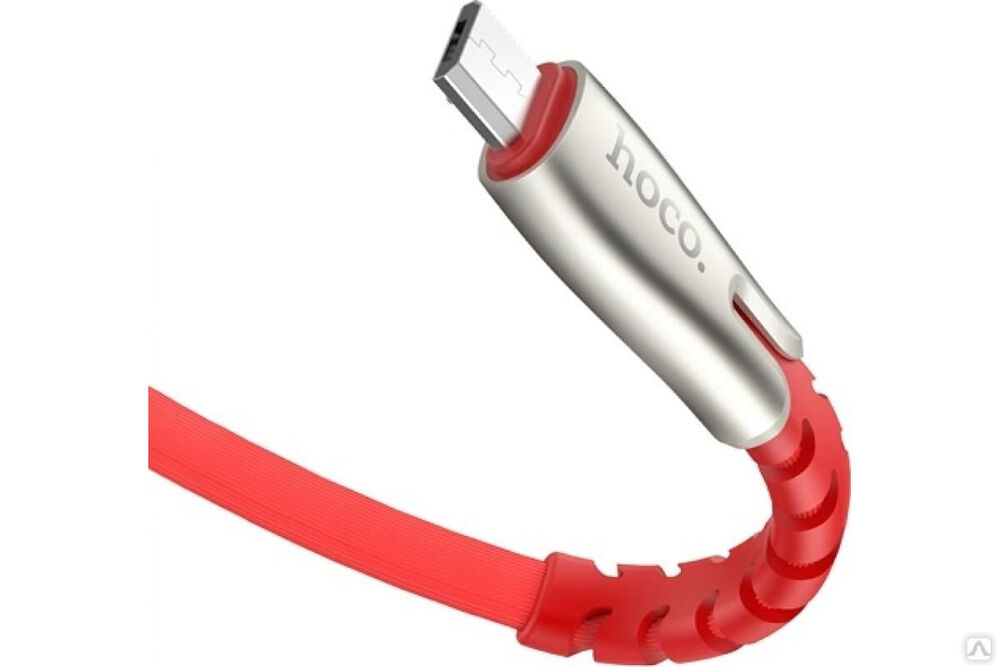 USB-кабель HOCO, AM-microBM 1.2 метра, 2.4A, плоский, ПВХ, красный 23753-U58mR Hoco