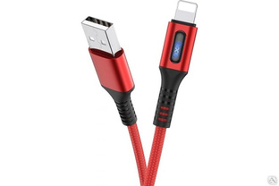 USB-кабель HOCO, AM-8pin 1.2 метра, 2.4A, индикатор, нейлон, красный 23753-U79iR #1