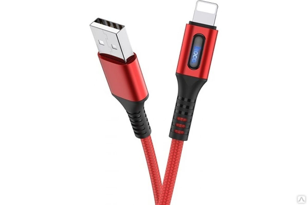 USB-кабель HOCO, AM-8pin 1.2 метра, 2.4A, индикатор, нейлон, красный 23753-U79iR