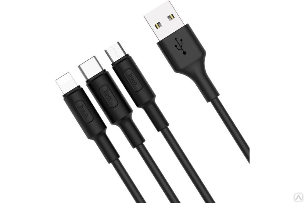 Кабель USB Hoco X25 Soarer 3 в 1 для Lightning, Micro USB, Type-C, 2.0А, длина 1 м, черный 648375