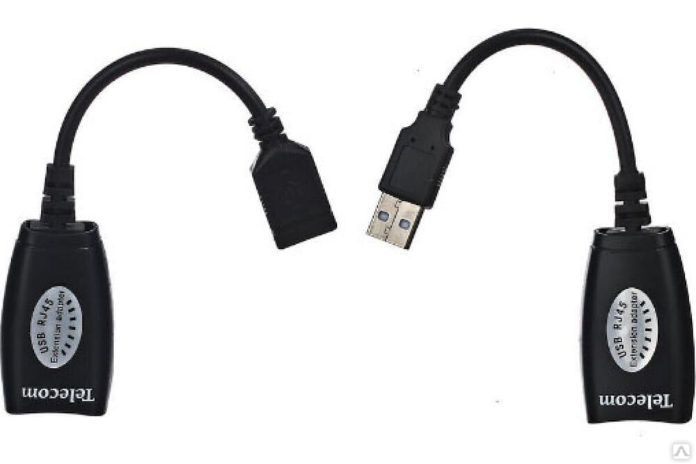 Адаптер-удлинитель Telecom USB-AM/AF - RJ45, по витой паре, до 45m TU824