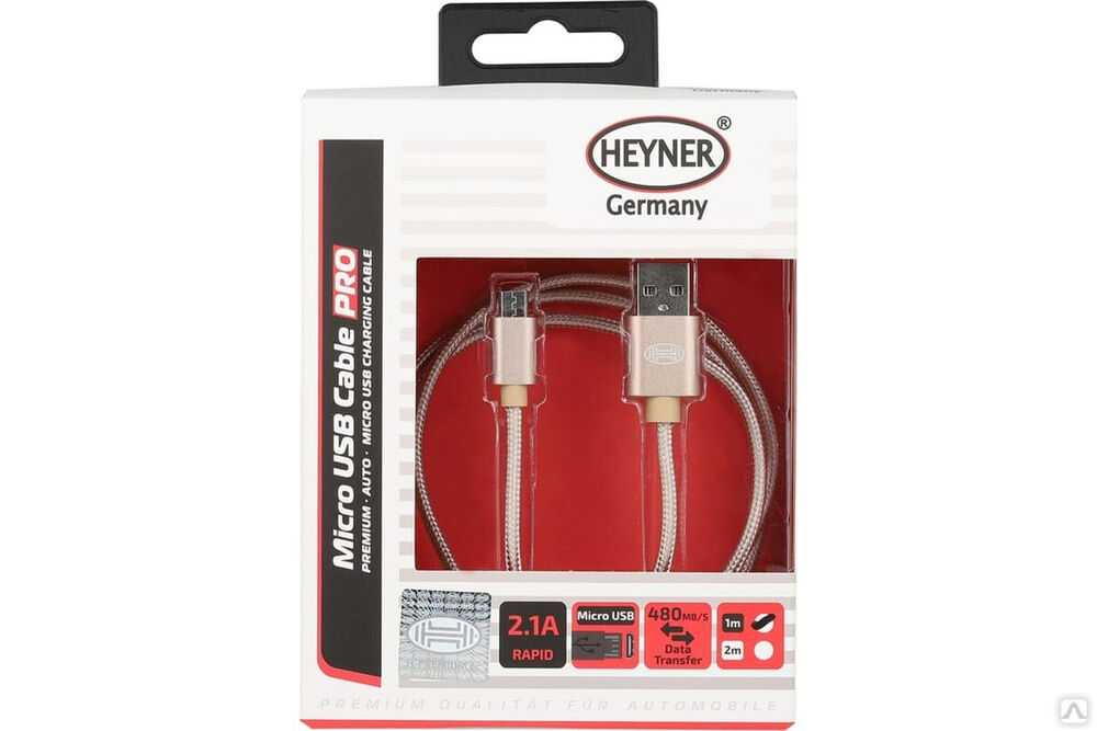 Кабель Heyner Премиум Micro USB 2.0, до 480 Mb/сек 1 м Золотой 511550