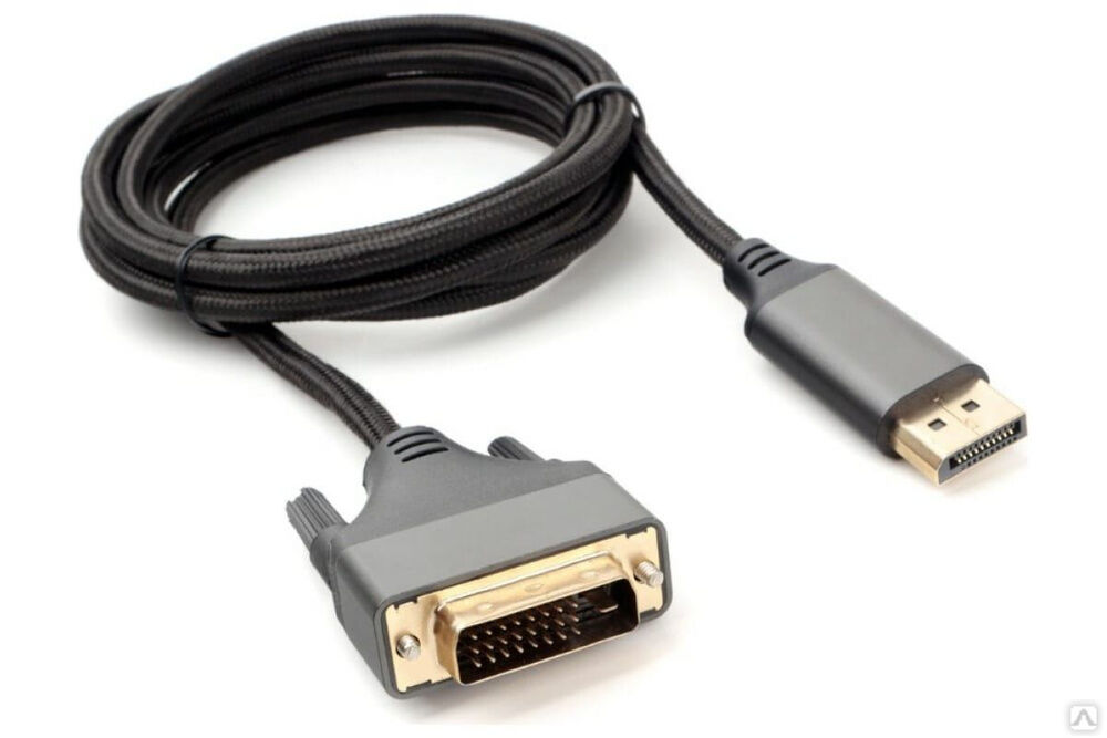 Кабель DisplayPort->, DVI Cablexpert 4K 1.8 м 20M/25M нейлоновая оплетка металлические разъемы пакет CC-DPM-DVIM-4K-6