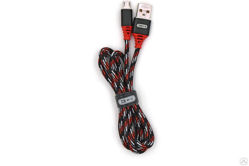 USB-кабель AM-microBM BYZ 1 метр, 2.4A, тканевый, черно-красный, 23750-BL-690mBKR