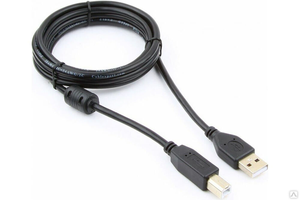 Кабель USB 2.0 Pro Cablexpert, AM/BM, 1.8 м, экранировка, ферритовые кольца, пакет, черный CCF-USB2-AMBM-6
