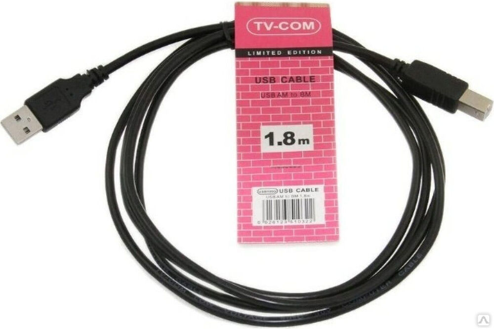 Кабель TV-COM USB2.0 AB 1,8 м USB100G-1.8M