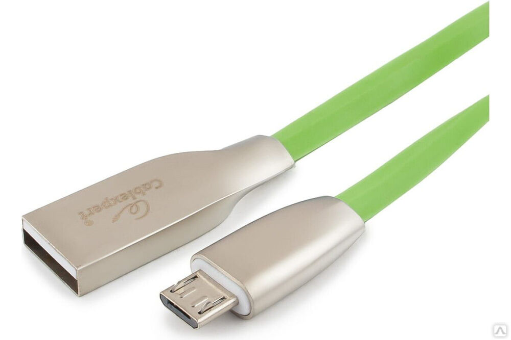 Кабель USB 2.0 Cablexpert, AM/microB, серия Gold, длина 1 м, блистер, зеленый CC-G-mUSB01Gn-1M