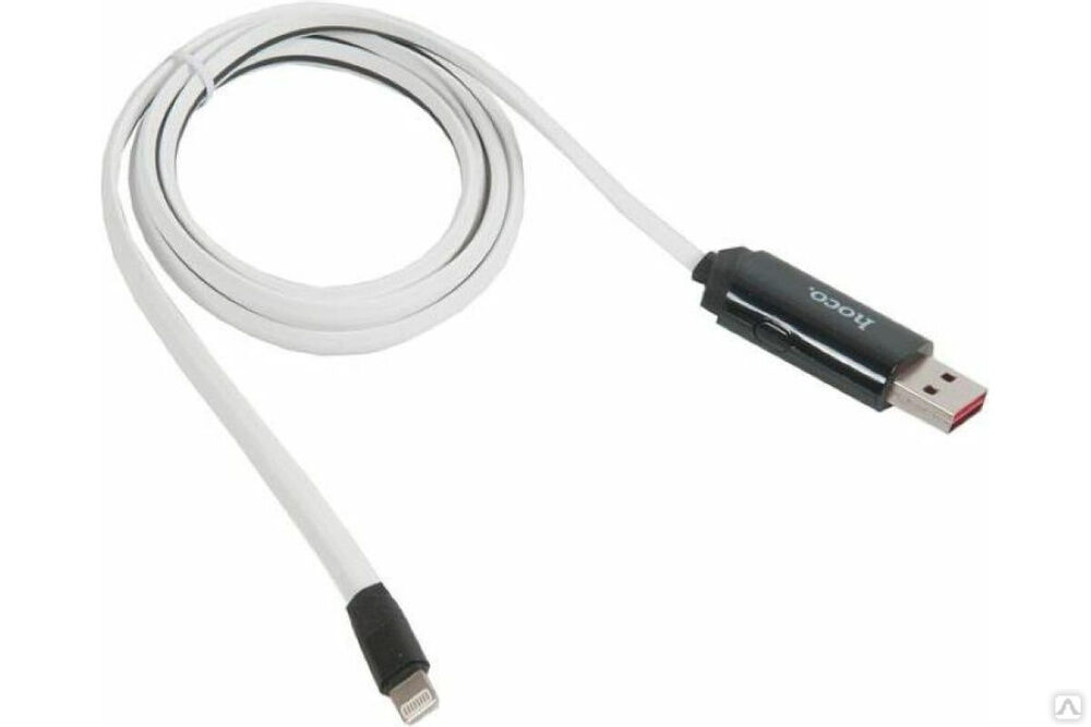 Кабель Hoco USB U29 LED displayed timing для Lightning, 2.0A, длина 1.2 м, белый 648427 Apple